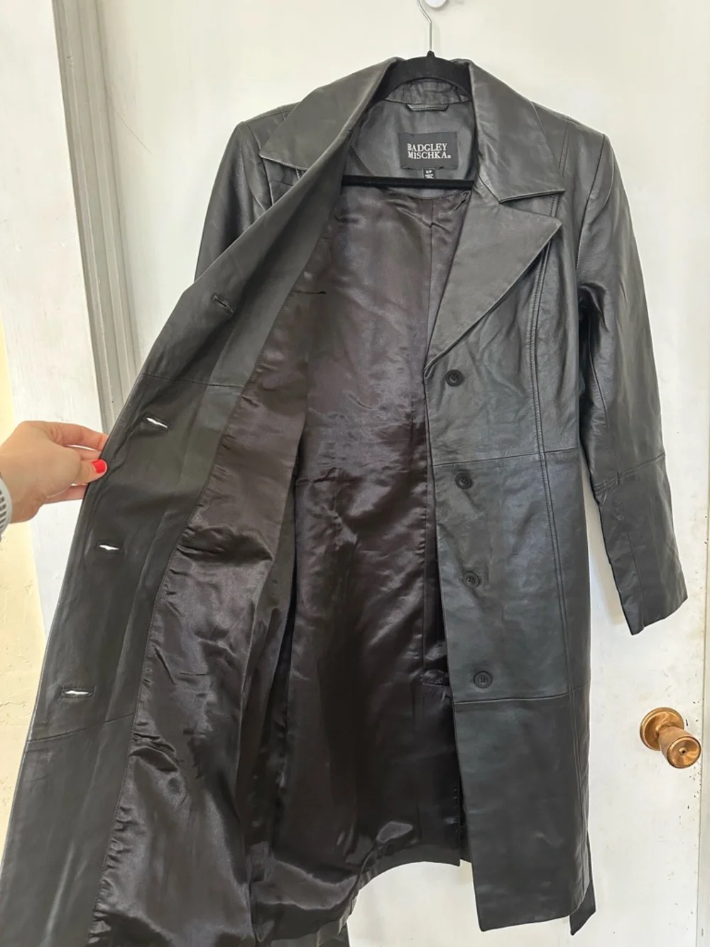 NWOT Badgley Mischka Black Leather Trench w/Belt Womens S - Picture 6 of 8